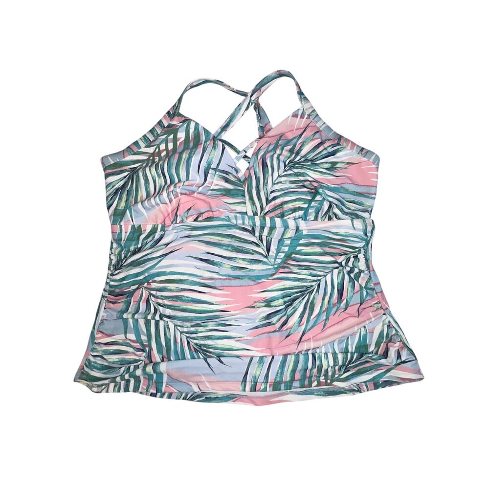Aqua Couture Tankini Top 3X Plus Tropical Palm Strappy Swimwear New